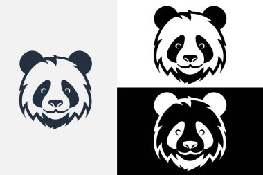 Modern çizgi sanatı şirin panda kafası beyaz logo örneği temiz tasarım