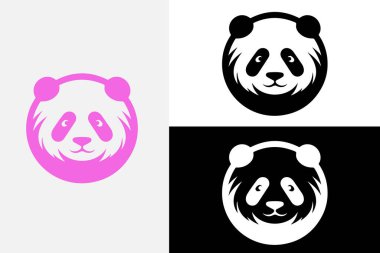 Modern çizgi sanatı şirin panda kafası beyaz logo örneği temiz tasarım