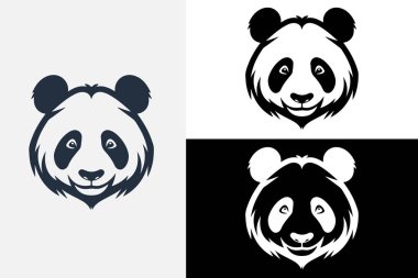 Modern çizgi sanatı şirin panda kafası beyaz logo örneği temiz tasarım