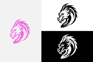 Modern çizgi sanat ejderhası kafası beyaz logo örneği temiz tasarım