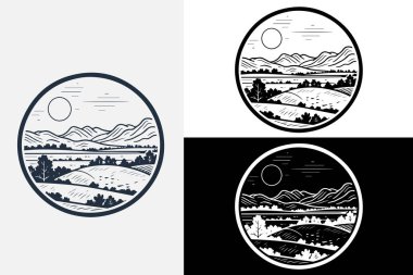 Modern çizgi sanat çiftliği kırsal beyaz logo örneği temiz tasarım
