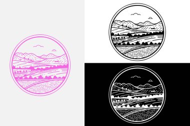 Modern çizgi sanat çiftliği kırsal beyaz logo örneği temiz tasarım