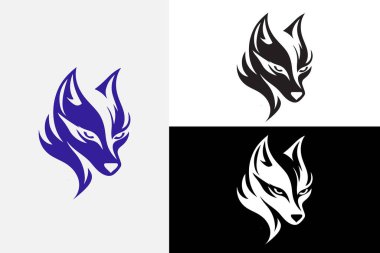Modern çizgi sanat köknar tilki başı beyaz logo örneği temiz tasarım