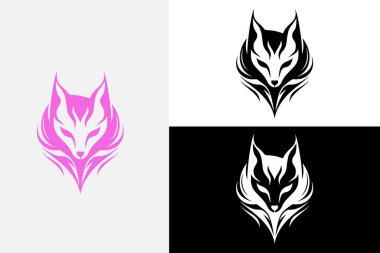 Modern çizgi sanat köknar tilki başı beyaz logo örneği temiz tasarım