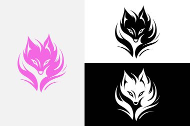 Modern çizgi sanat köknar tilki başı beyaz logo örneği temiz tasarım