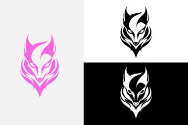 Modern çizgi sanat köknar tilki başı beyaz logo örneği temiz tasarım