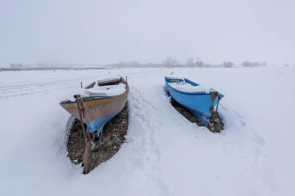 fishing boats in winter