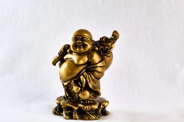 Bronze Figurine Buddha Walking Bag His Shoulder Front View Souvenir Royalty Free Stock Photos