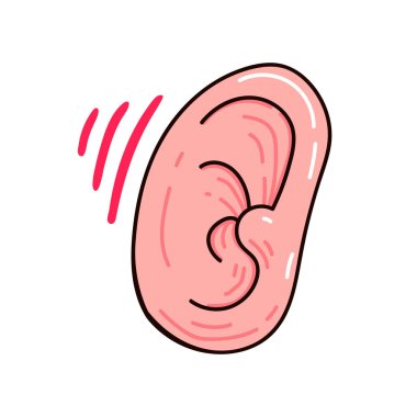 Vektör kulak çizgisi simgesi ve bej rengi işitme sembolü ve sesi izole ediliyor