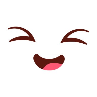 Beyaz üzerine vektör eli çizilmiş düz tasarım kawaii yüzü