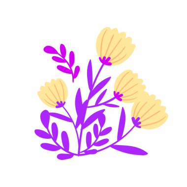 Beyaz üzerine vektör ilkbahar çiçeği çizimi