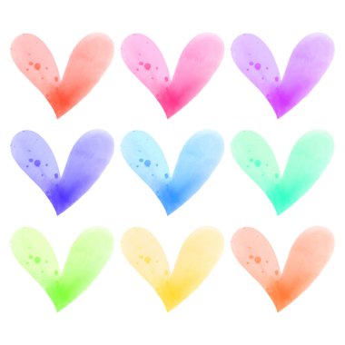 Vektör el çizilmiş suluboya kalpler