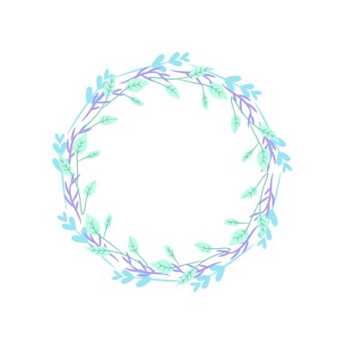 Beyaz arkaplana vektör eli çizilmiş çiçek çelengi