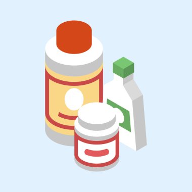 Vector flat 3d isometric pharmaceutics pharmacy drug store