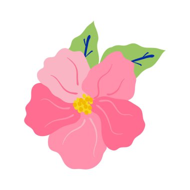 Beyaz arkaplanda vektör tropikal çiçek ve yaprak