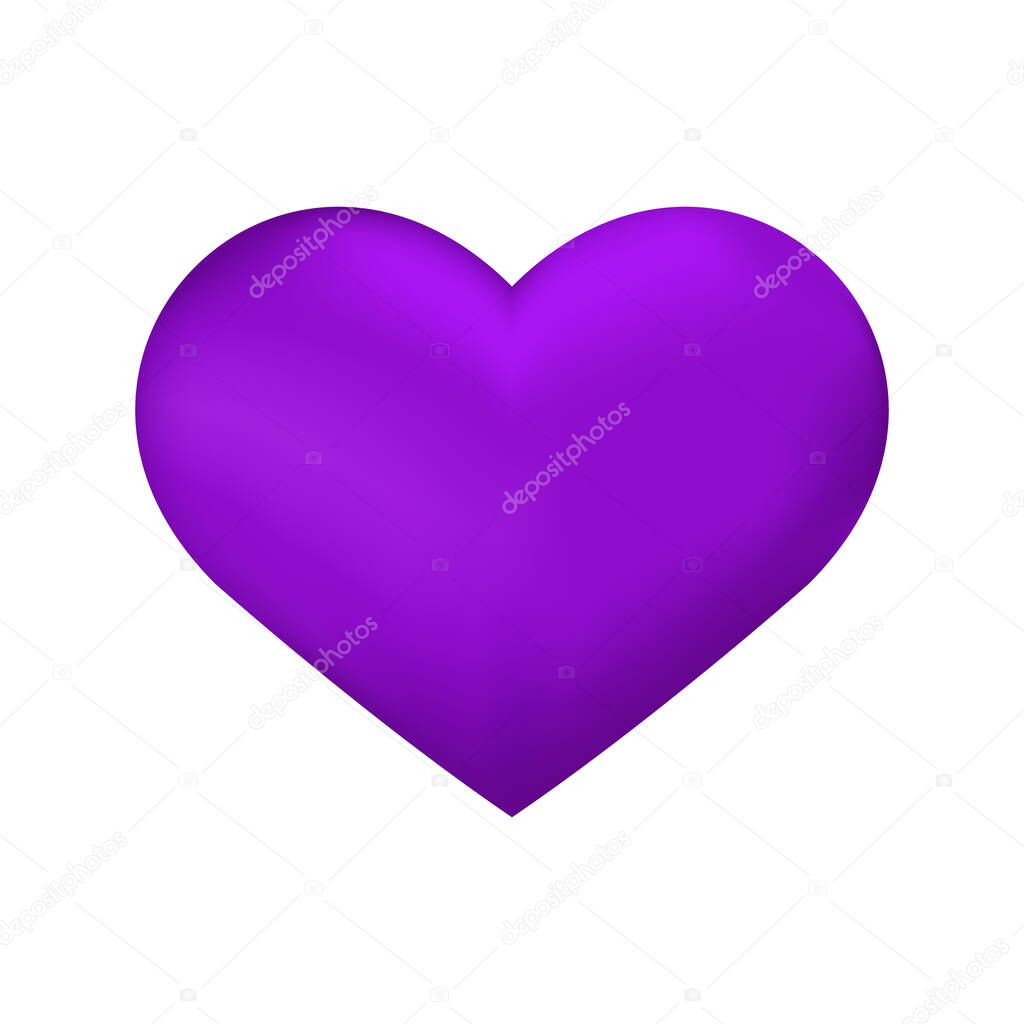 Vector purple 3d heart illustration on white background