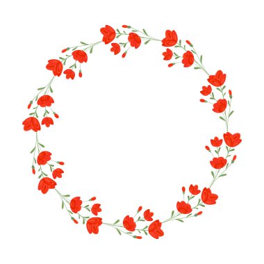 Beyaz arkaplana vektör eli çizilmiş çiçek çelengi