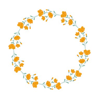 Beyaz arkaplana vektör eli çizilmiş çiçek çelengi