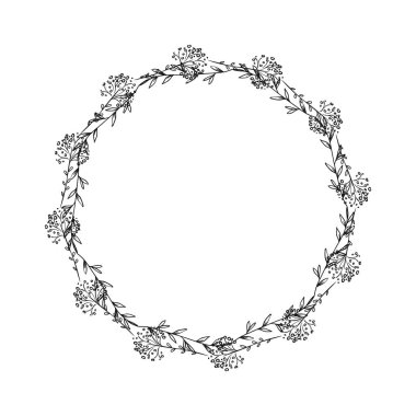 Vektör el beyaz üzerine çiçek çelengi çizimi