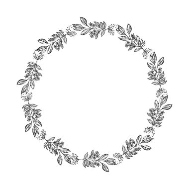 Vektör el beyaz üzerine çiçek çelengi çizimi