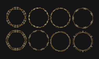 Vektör el çizilmiş altın yapraklar çerçeve şablon koleksiyonu