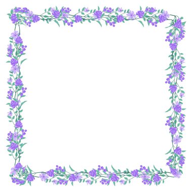 Beyaz arkaplana vektör eli çizilmiş çiçek çerçevesi