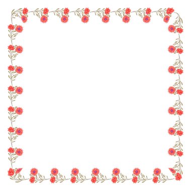 Beyaz arkaplana vektör eli çizilmiş çiçek çerçevesi
