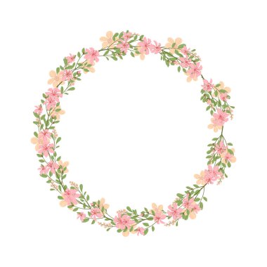 Vektör el beyaz arkaplana çiçek çelengi çerçevesi çizdi