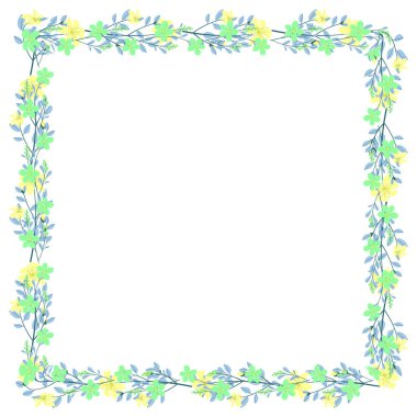 Beyaz arkaplana vektör eli çizilmiş çiçek çerçevesi