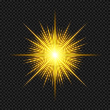 Lens fişeklerinin vektör ışığı etkisi. altın parıldayan ışıklar, şeffaf bir arkaplanda parıldayan yıldız patlaması efektleri