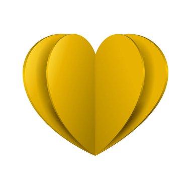 Sarı kağıt, beyaz arkaplanda izole edilmiş kalbi kesip çıkarır.