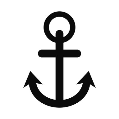 Beyaz arkaplanda siyah, düz çapa logosu izole edildi. Silüet deniz donanımı