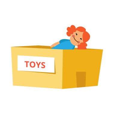 Vektör oyuncak kutusu. bağış oyuncakları, yardımsever çocuklar.