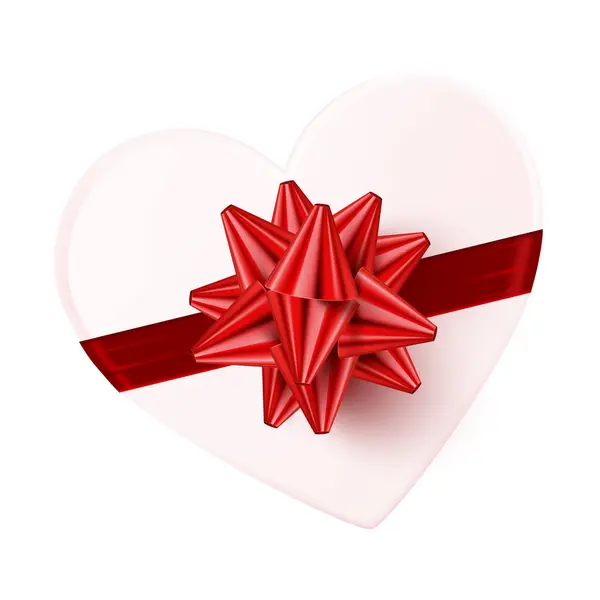 Vector Heart Shaped Gift Box Ribbon — Stock Vector