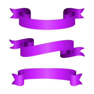 Beyaz arkaplanda izole edilmiş mor kurdeleli gerçekçi simge seti