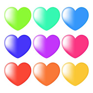 Beyaz arkaplanda izole edilmiş vektör renkli kalpler simgesi