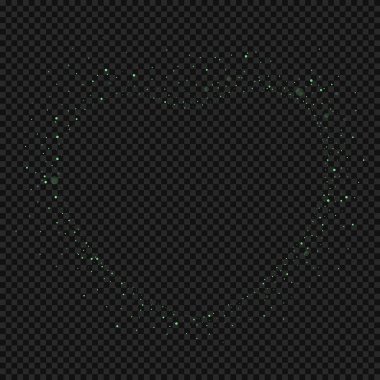 Vektör yeşil parıltılı kalp çerçeve vektörü yeşil toz Sevgililer günü için siyah arkaplan şablonu izole