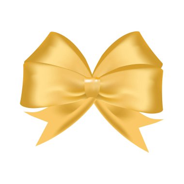 Beyaz arkaplanda izole edilmiş gerçekçi altın hediye yayı