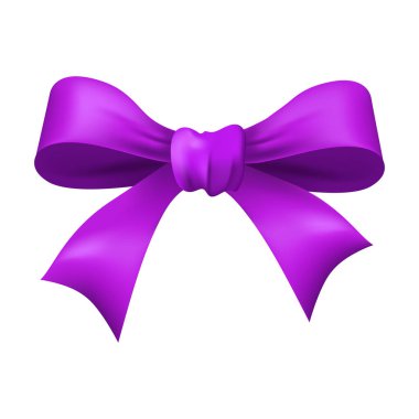 Beyaz arkaplanda izole edilmiş gerçekçi mor hediye yayı