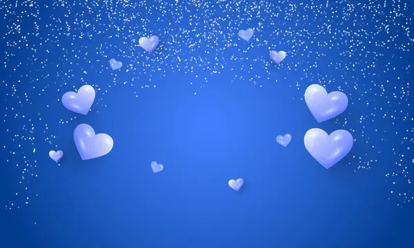 Vector Beautiful Blue Love Background Hearts Silver Glitter — Stock Vector