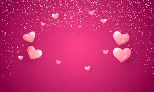 Wektor Piękne Różowe Tło Miłości Serca Srebrny Brokat — Wektor stockowy