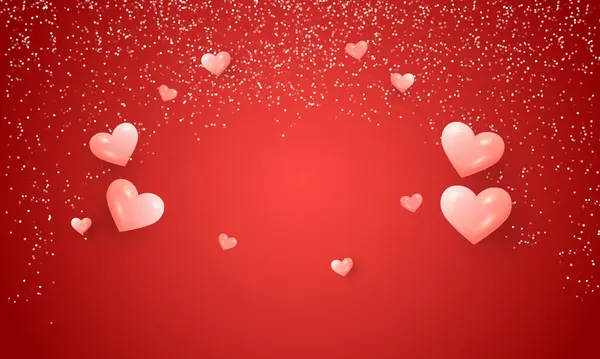 Kalpleri Gümüşi Parıltıları Olan Güzel Kırmızı Aşk Arkaplanı — Stok Vektör