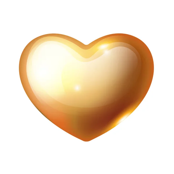 Vector Gold Realistic Heart Vector Icon Romantic Symbol Love — Stock Vector