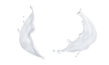 Beyaz arkaplanda vektör gerçekçi süt sıçramaları