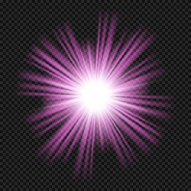 Vektör mor parlak ışık patlaması parlak yıldız menekşe güneş ışınları ışık parıltısı