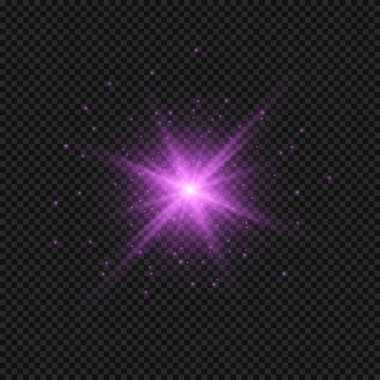 Şeffaf arkaplanda mor parlak ışık patlaması