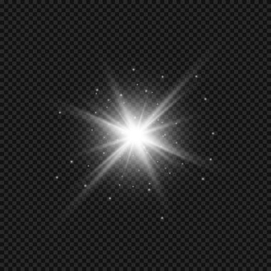 Şeffaf arkaplanda vektör beyaz parlayan ışık patlaması