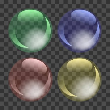 Vektör soyut cam renk küreleri. top parlak şeffaf, kabarcık yansıması ve parlaklık