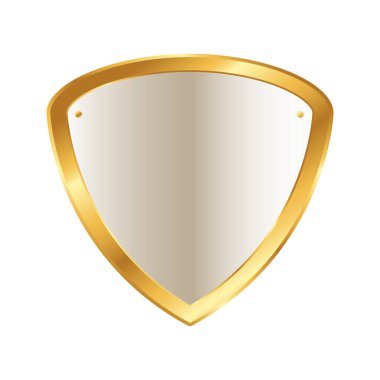 Beyaz arkaplanda izole edilmiş boş altın kalkan