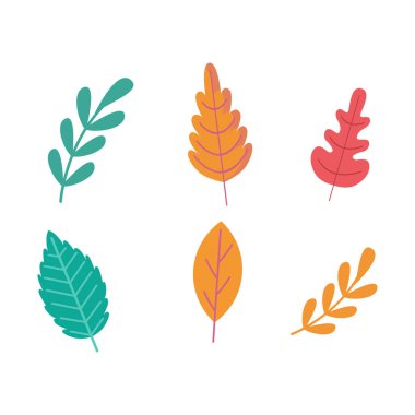 Beyaz üzerine renkli yapraklar çizilmiş vektör eli